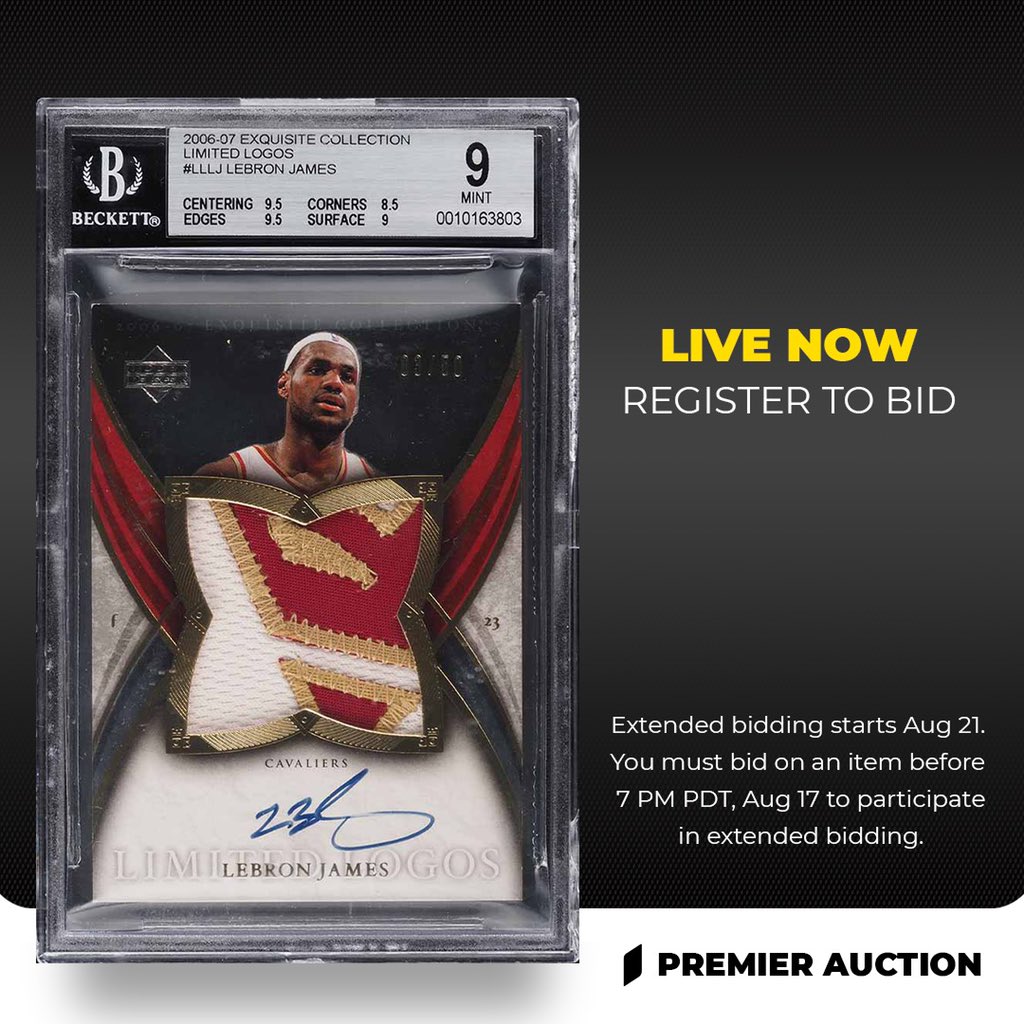 FanaticsCollect's tweet image. Patch Autos have always had a special place in the trading card world and this Premier Auction is full of them. Highlighted by one of LeBron's most iconic RPA’s, the 2003 UD Exquisite PSA 10, this auction also features Patch Autos of Kobe Bryant and Michael Jordan.

#PatchAutos
