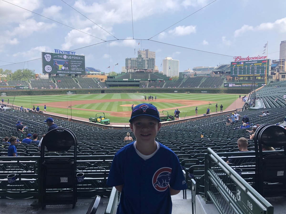 Coach_SPeters's tweet photo. First game at Wrigley for the big fella! Lucky we get to See a DH and the @Cubs play my @Brewers! Go Crew! #brewers #cubs #SplitHousehold https://t.co/G3BQVc7ILl