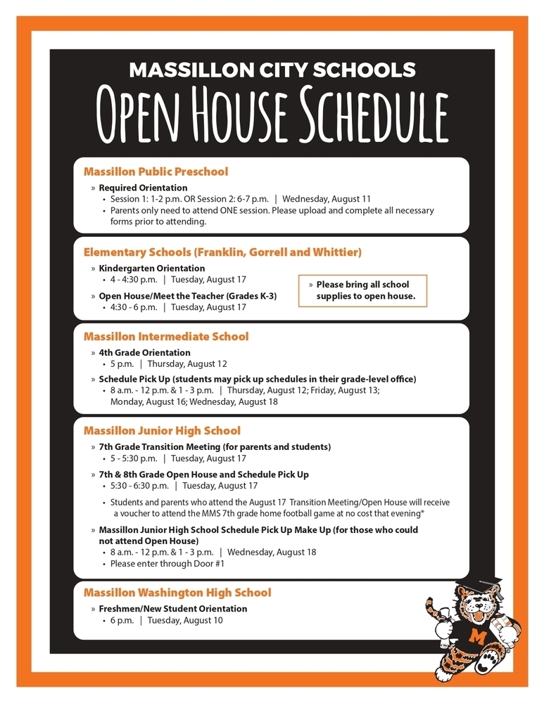 Freshman Orientation (Aug. 11) & Open House (Aug. 12)