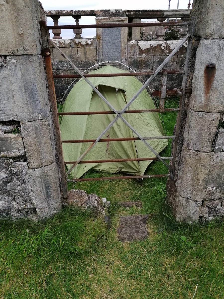 This picture was taken in Rodel, in South Harris where there are many spots suitable for camping. I absolutely don't believe St Clients church graveyard is one of them and this is unfortunately indicative of the type of people we have visiting the islands just now.