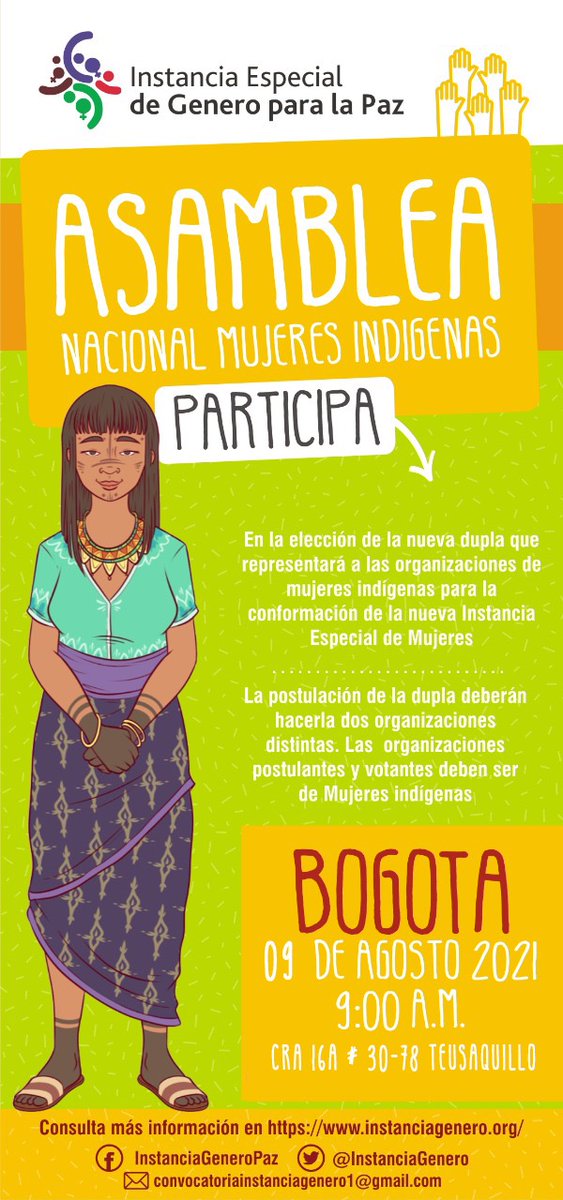 Un reconocimiento a las #MujeresIndígenas gestoras de paz desde sus territorios. A <a href="/DunenMuelas/">Dunen Muelas</a> y Carmen Suárez elegidas para el 2do período de la Instancia Especial de Mujeres para el Acuerdo de Paz. #CapítuloÉtnico <a href="/CNMIColombia/">Comisión Nacional de Mujeres Indígenas -Colombia</a> @CIT_oficial <a href="/OPIAC_Amazonia/">OPIAC</a>.