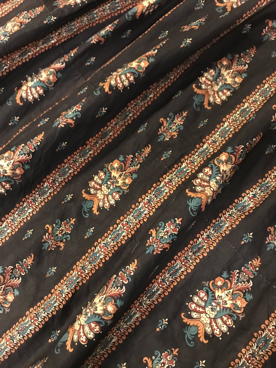 Lovely morning with @bradfordmuseums looking at their fabulous collection of 1830s dresses for my ‘Fashions from the Time of Anne Lister (1791-1840)’ exhibition. Here’s a sneak peek of some of the patterns, I love the details and colours! #BankfieldFashion