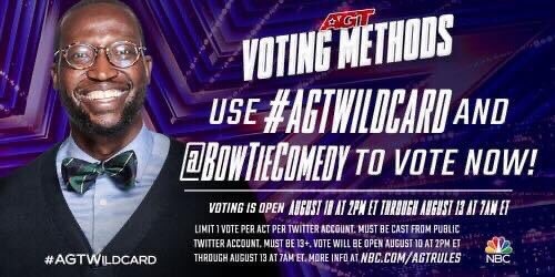 Vote Now‼️‼️#AGTWILDCARD <a href="/BowtieComedy/">ComedianMike Goodwin</a>