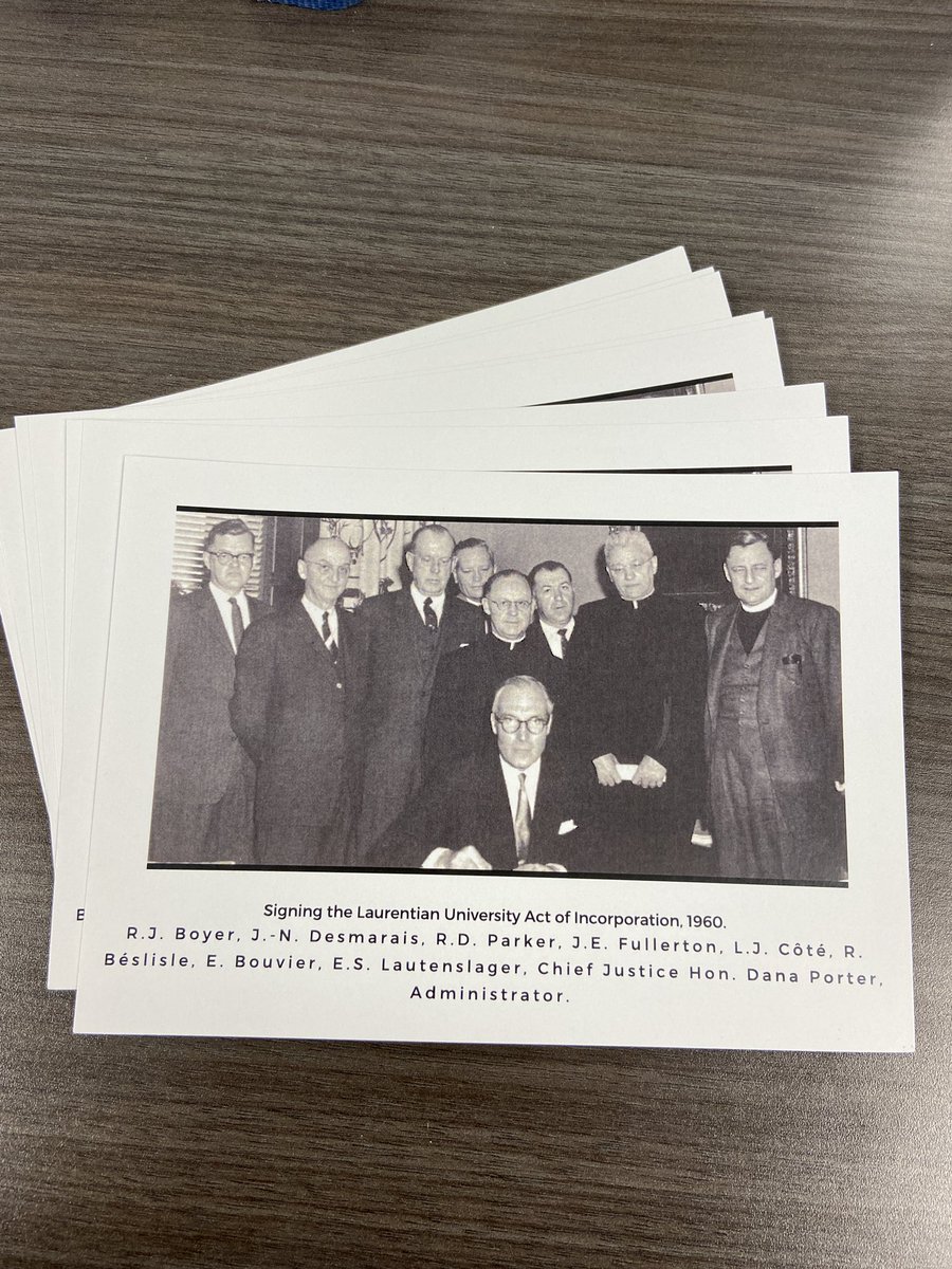 JenKayLU's tweet image. Cleaning out a former employee’s desk and came across these cards of the @LaurentianU Federation official signing from 1960.