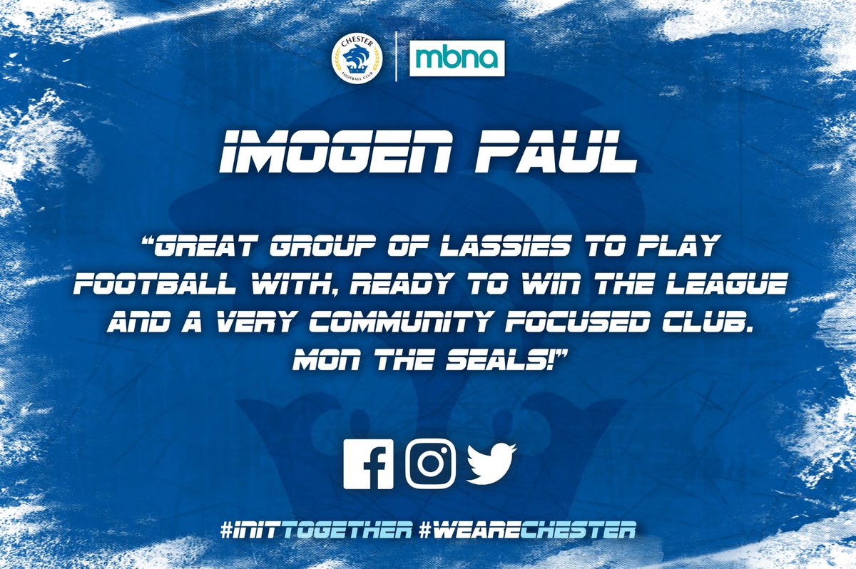 CFCWomens's tweet photo. ⚽ | NEW SIGNING ✍️
We are delighted to announce our second signing of the summer-Imogen Paul!
It’s great to have you on board and we are excited for the season ahead!
Welcome to Chester Imo! 🙌🏻
UTS 🦭
#Welcometochester
#chester #newsigning #transfer
🔵⚪️ https://t.co/v9ZLtUdajo