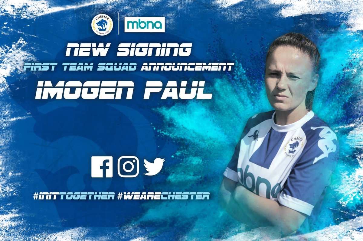 CFCWomens's tweet photo. ⚽ | NEW SIGNING ✍️
We are delighted to announce our second signing of the summer-Imogen Paul!
It’s great to have you on board and we are excited for the season ahead!
Welcome to Chester Imo! 🙌🏻
UTS 🦭
#Welcometochester
#chester #newsigning #transfer
🔵⚪️ https://t.co/v9ZLtUdajo