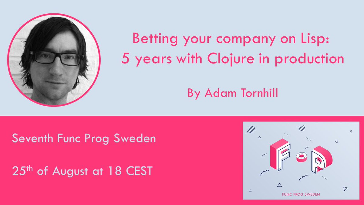 magnus_sedlacek's tweet image. Betting your company on Lisp: 5 years with Clojure in production by @AdamTornhill 
Register for free at: meetu.ps/e/K49Vq/vgSVb/i
#funcprogsweden #clojure #codescene