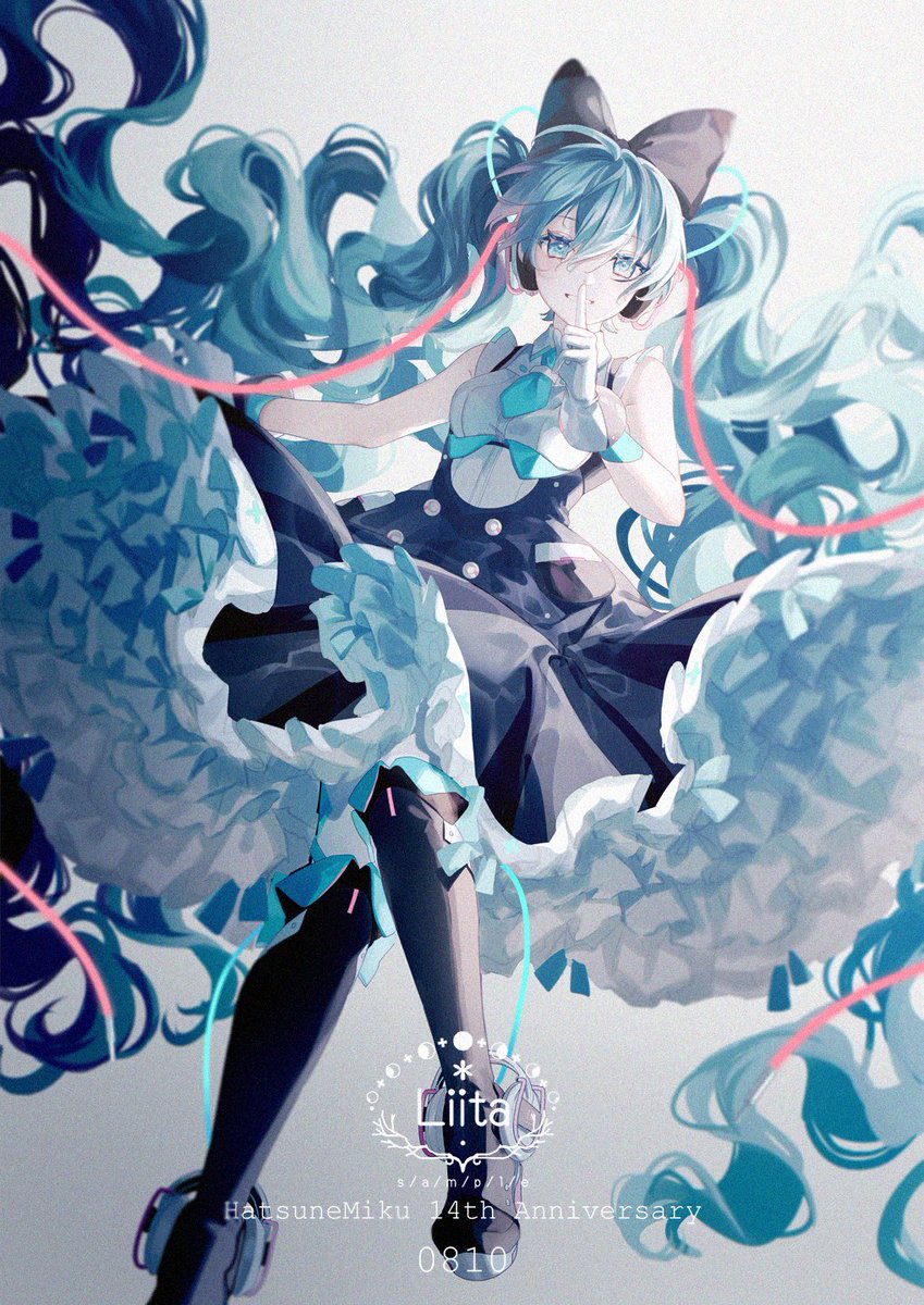 hatsune miku 1girl solo long hair twintails dress gloves frills  illustration images