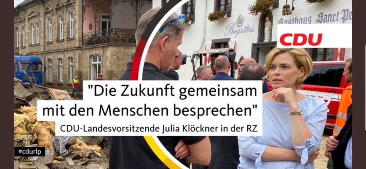 Ist das nur schlechtes Handwerk oder schon Zynismus? Hier spricht Klöckner nicht "gemeinsam mit den Menschen", sondern mit ihrem CDU-Parteikollegen Lee, der die Flutkatastrophe gerne für Wahlwerbung missbraucht. #Ahrweiler #btw21 #CDUunwaehlbar