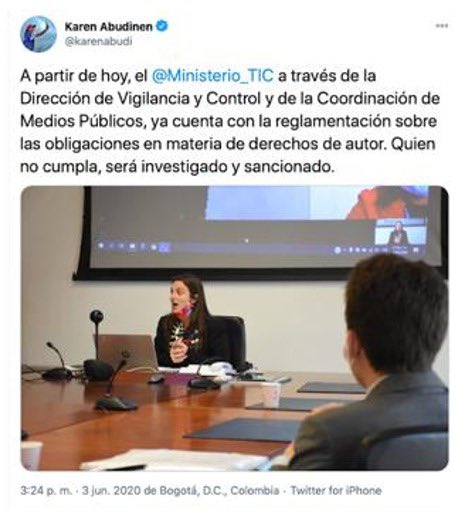 #GobiernoActúeYa   <a href="/karenabudi/">Karen Abudinen</a> <a href="/Ministerio_TIC/">Ministerio TIC</a> 
#PagueElDerechoDelActor <a href="/ClaroColombia/">Claro Colombia</a> <a href="/DIRECTVCo/">Jagger</a> <a href="/MovistarCo/">Movistar Colombia</a>  <a href="/Tigo_Colombia/">Tigo Colombia</a> esto es de Junio 2020