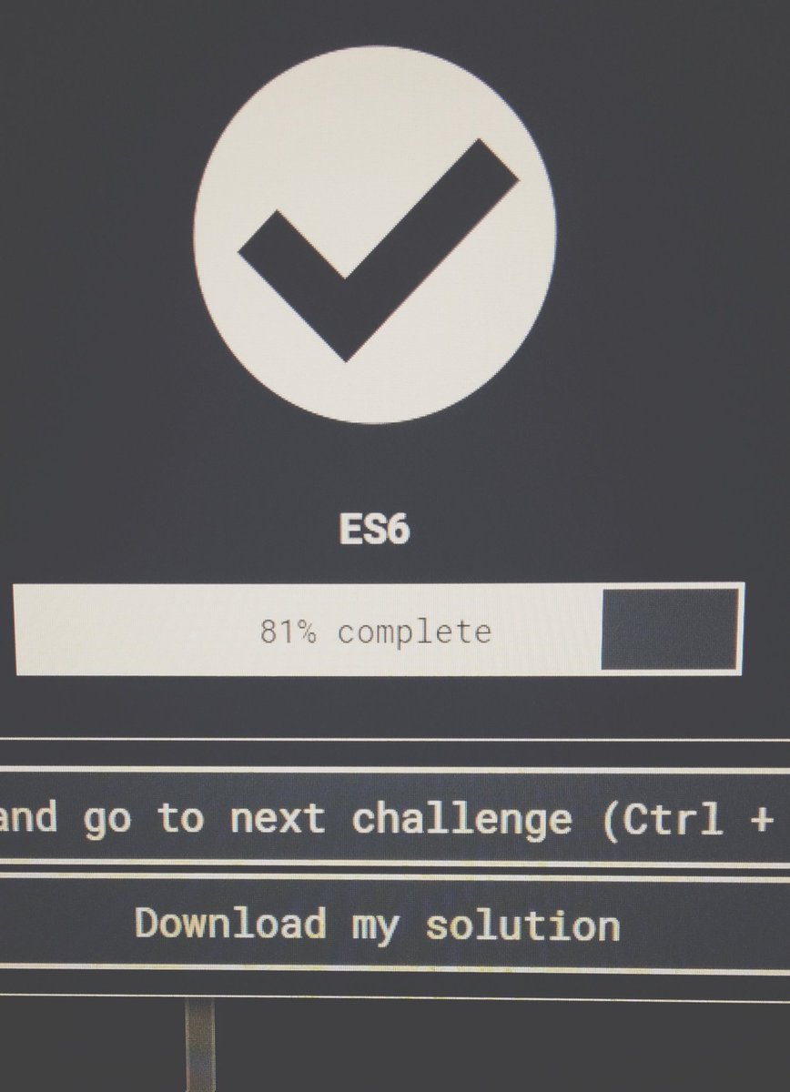 _iamdeveloper's tweet image. 3_Day of #100DaysOfCode
81% completed ES6 in JavaScript algorithms and data structures in #freeCodeCamp
120min😏
#javascript🤡🤡