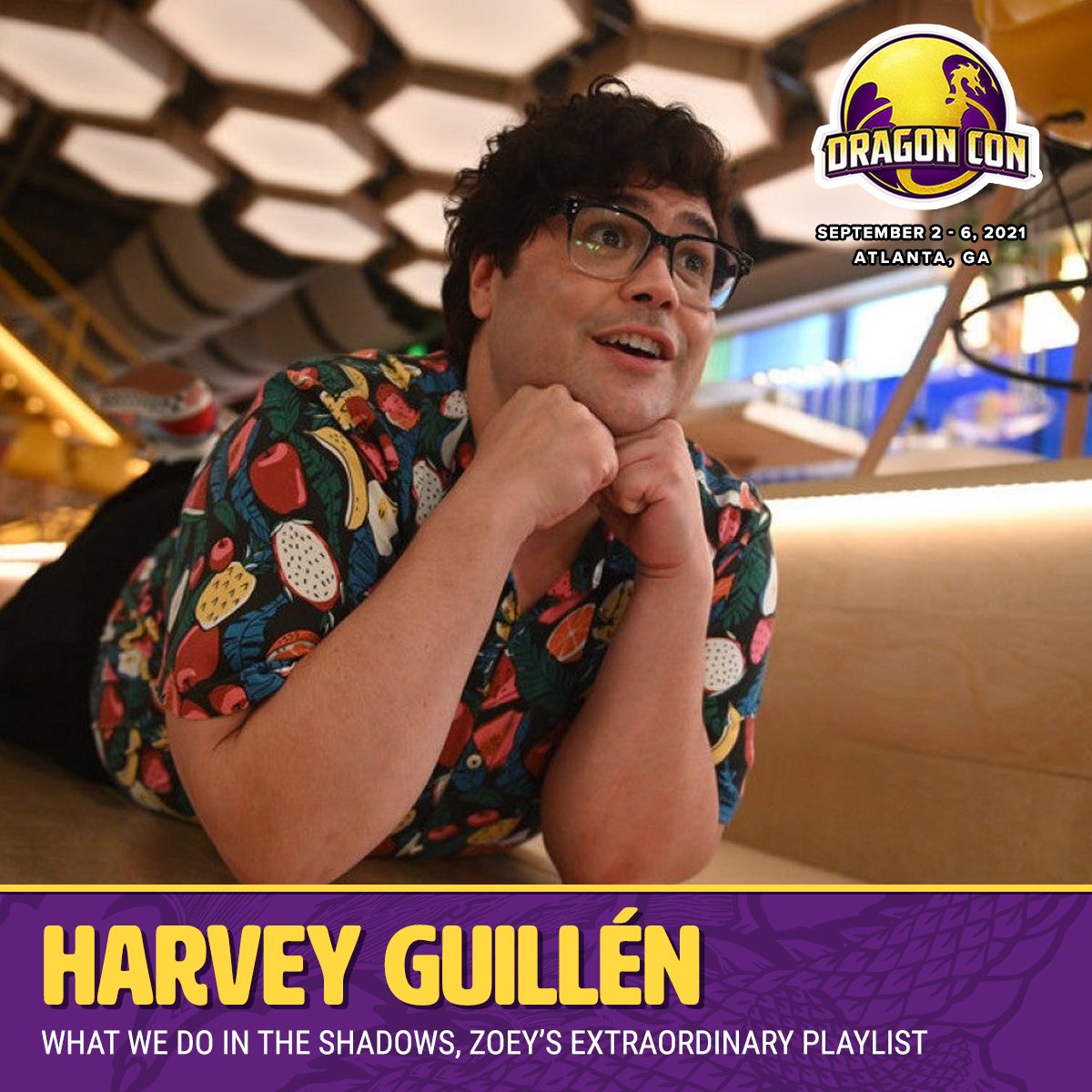 DragonCon's tweet photo. Whether he's hunting vampires and werewolves, or singing his heart out with Zoey and the rest of SPRQ, @HARVEYGUILLEN is gonna rock out hard with us at #DragonCon2021! https://t.co/q02hDz3PWe
