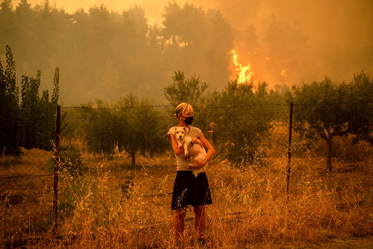 ajplus's tweet photo. Greece has reported 586 fires in the last week, after its worst heat wave in 30 years.
Fires ravaged the island Evia, but many refuse to evacuate, volunteering to fight fires instead. Many blame the government for lack of firefighting resources.
"We cannot let our homes burn." https://t.co/GzwrR1cPn2