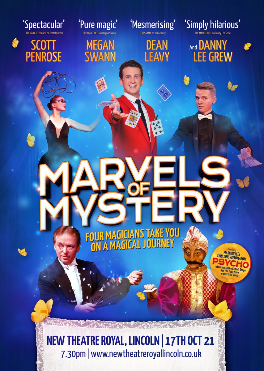 MARVELS OF MYSTERY *On Sale Now* - Sun 17 Oct - 7.30pm

Four of The Magic Circle’s star magicians bring you marvellous magic, wonderful illusions, laughs, gasps, &amp; stunning sleight of hand sorcery.

Book now: bit.ly/37wMtcl

#HaveYouGotYourTicketsYet #WeSupportNTR
