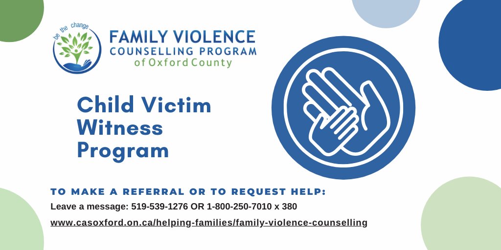 The Child Victim Witness program offers support to children &amp; their families when the child is either a victim or witness of a crime &amp; may be required to testify in court.  To learn more, contact the Family Violence Counselling Program.