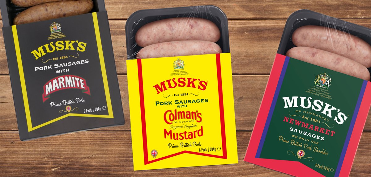 We are now making #Musks @Marmite and #Musks @ColmansUK Mustard #Sausages every week. Add a pack or two to your next online Selection Box. Visit our Food Hall @ Musks.com today. #shoponline #morechoice #SupportSmallBusinesses #MunchonaMusk