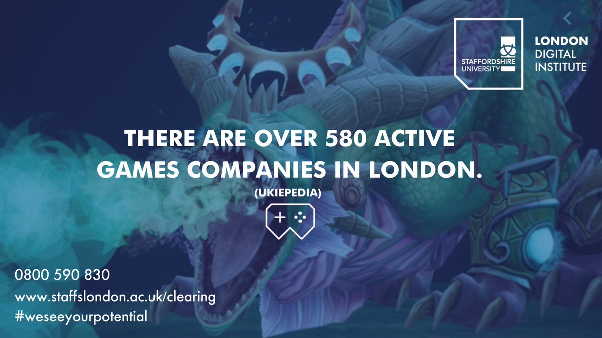 UniofStaffsLDN's tweet photo. Interested in our Computer Games Design BSc (Hons) course? 👾
Available through clearing:
https://t.co/kwOWDo10Z5
#weseeyourpotential #proudtobestaffs #wearestaffs #nextlevellondon #createtheuncreated #clearing #staffsunilondon #london https://t.co/6MtAiTyXEV