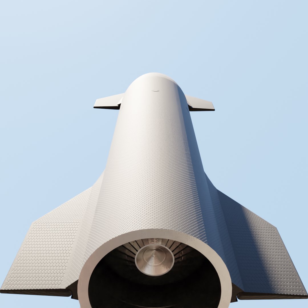 3d_raptor_'s tweet photo. I redesigned my Starship to look more like S 20. But there is still some work to do on the heat shield tiles !😄 https://t.co/lhf5MhYmT9