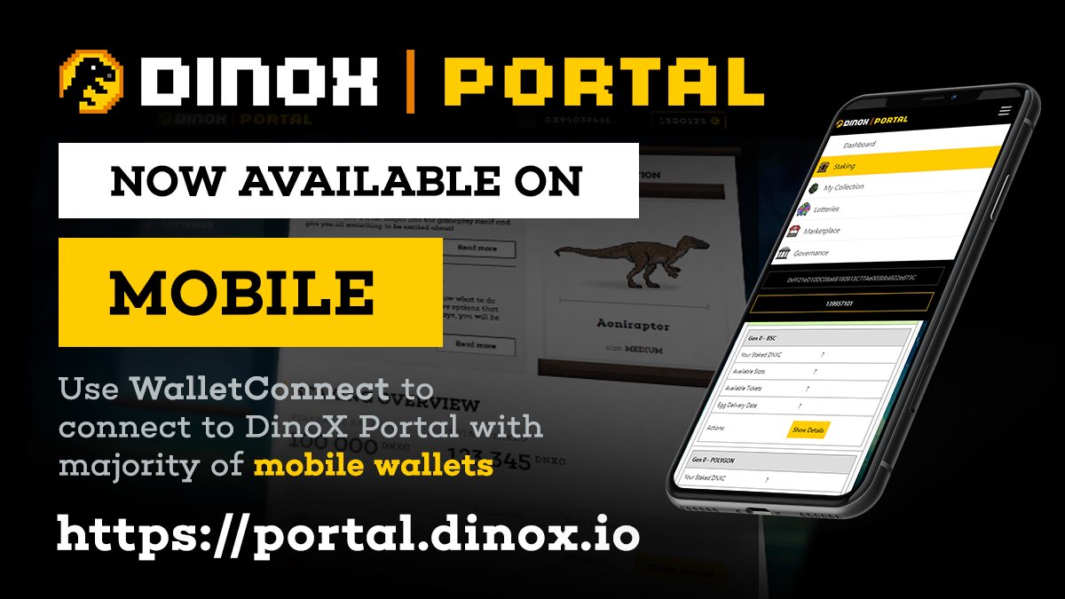 DinoX Portal is now optimized for your mobile devices📱

You can connect to the portal with the majority of mobile wallets to stake 🥩 and see the status of your #staking 🥚🦖

#Dinosaurs #DinoX $DNXC #nfts #metaverse #BlockchainGaming #playtoearn