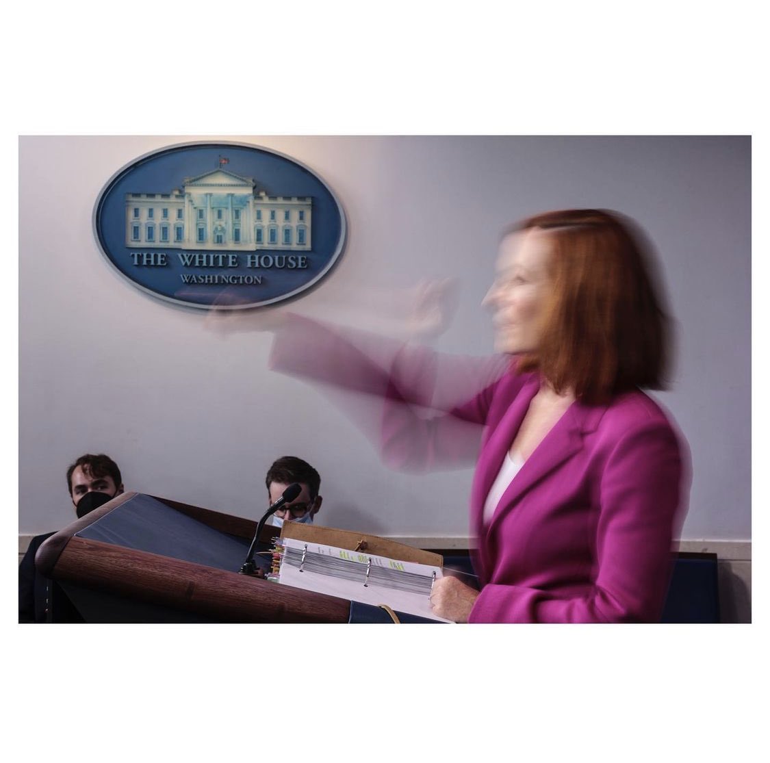 This shot of Jen Psaki in press briefing room was taken during the Olympics so can’t say if it’s channeling that or the <a href="/WhiteHouse/">The White House</a> running like a machine. 📷 <a href="/oliverzero/">Oliver Contreras</a> <a href="/SipaUSA/">Sipa USA</a>