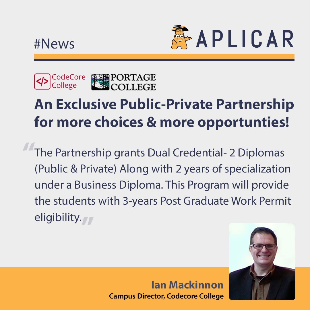 aplicario's tweet image. #CodeCore College and #Portage College have officially partnered for an exclusive private-public partnership, opening doors to even better opportunities for recruitment partners. The #partnership offers 2 diplomas along with 2 areas of specialization under a #business diploma.