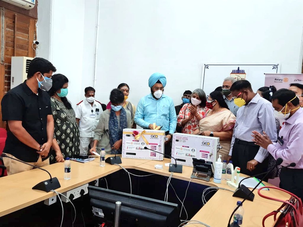 GeoIndiafoundat's tweet photo. Geo India Foundation in association with Rotary Club Of Chennai Thiruvanmiyur handed over 10 sanitary napkins vending machines to Commissioner of greater Chennai corporation Shri Gagandeep Singh Bedi IAS as a part of a larger global program to eradicate period poverty. https://t.co/iojL5Ni8rj