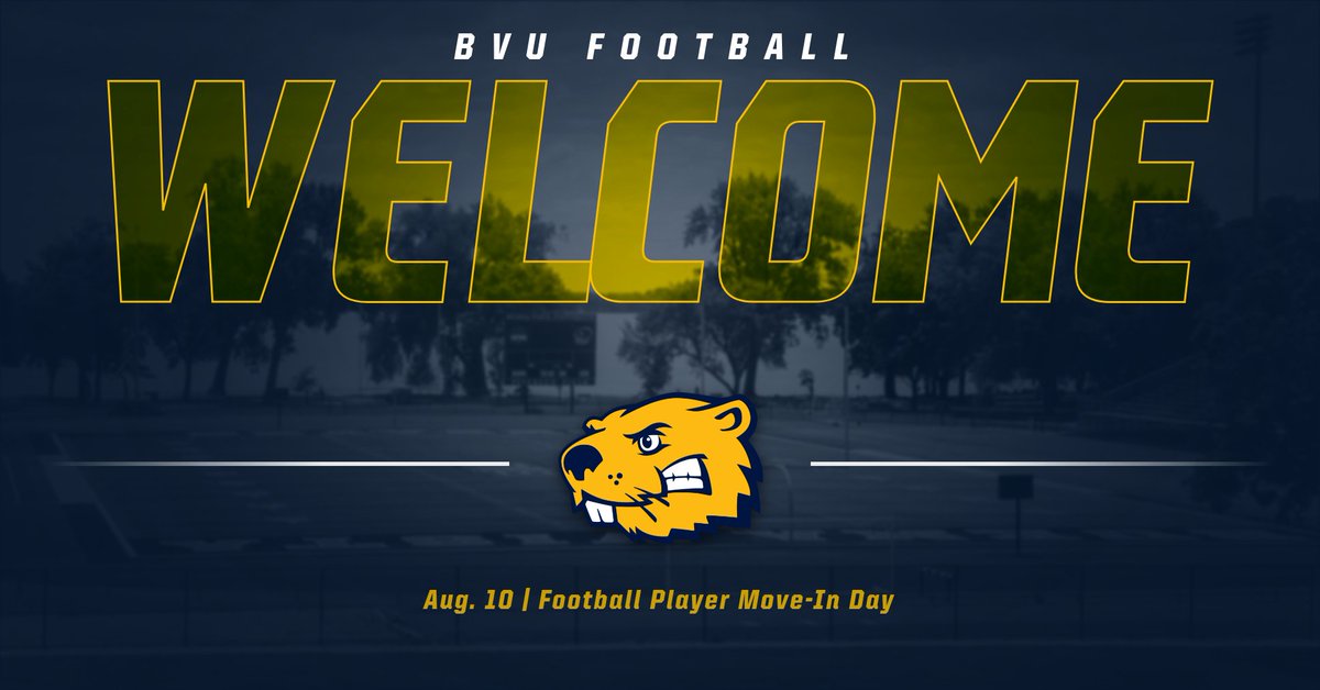 BVUAthletics's tweet photo. The day has arrived for @bvufootball players to report back to campus for the start of preseason camp!  We're excited for the fall sport season to unofficially begin! #BeaversBuild https://t.co/Gj8NNzfVaT