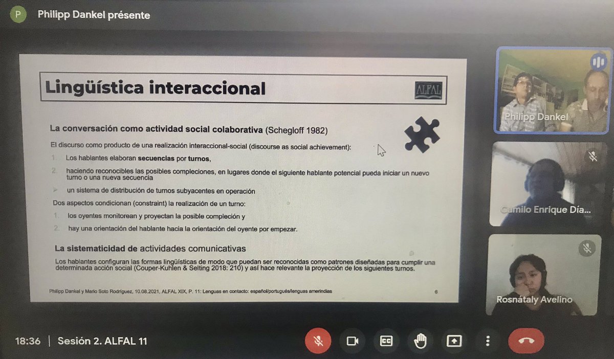 Continúan las presentaciones de estudios en el Proyecto 11 de #ALFAL21. Philipp Dankel (<a href="/PhelipeD/">Philipp Dankel</a> ) y Mario Soto nos hablan sobre “El diálogo en el discurso individual formal: recursos discursivos de validación y confirmación interaccionales en los Andes”.