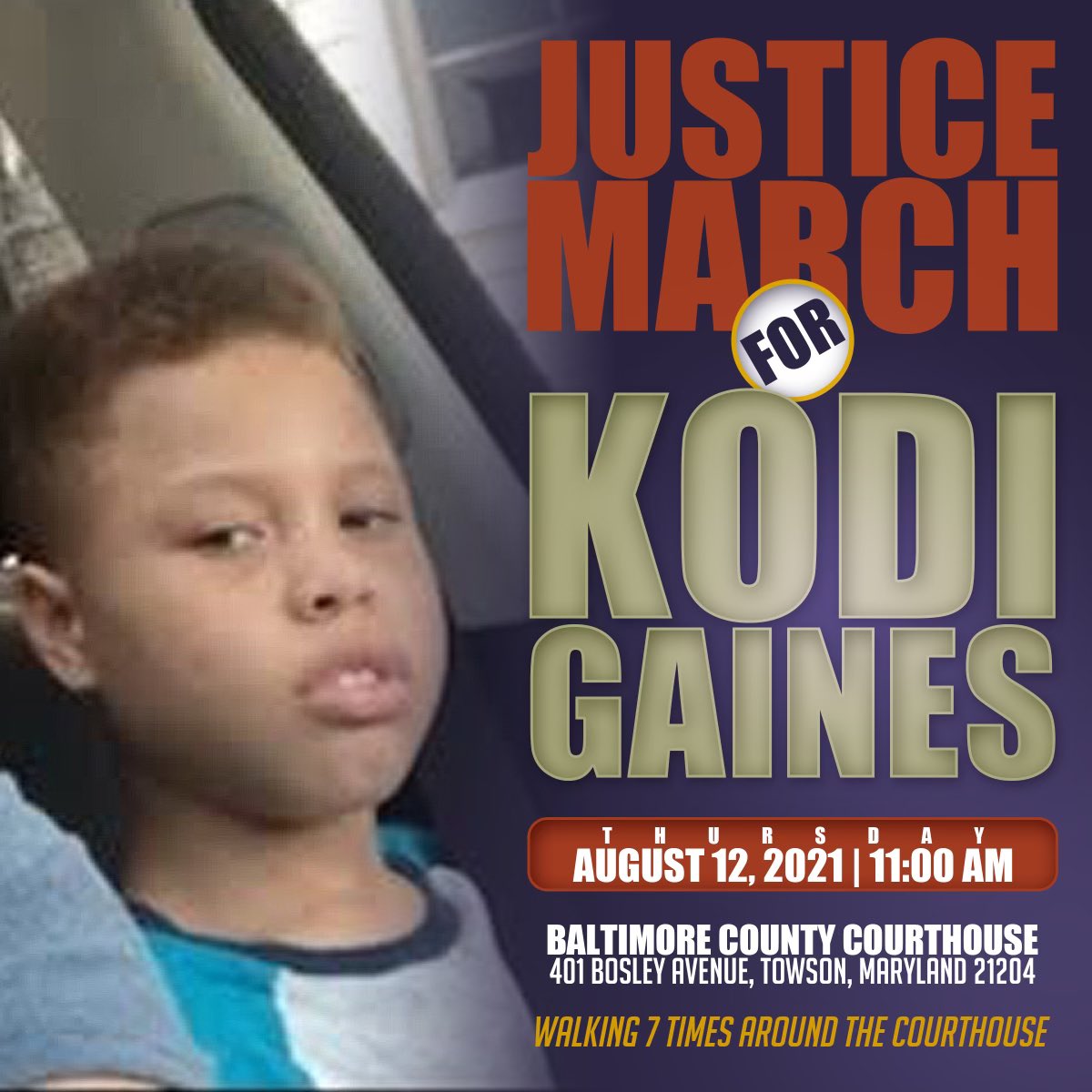 kwamerose's tweet photo. There will be a rally for #KorrynGaines son Kodi Gaines this Thursday 11 am at Baltimore County Courthouse in Towson. 

Baltimore County Police have yet to be held accountable for shooting Korryn, and her son. https://t.co/BsnNbkl3Ls