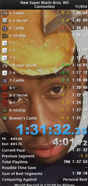1:31:31, cless record by 17 seconds. More to come