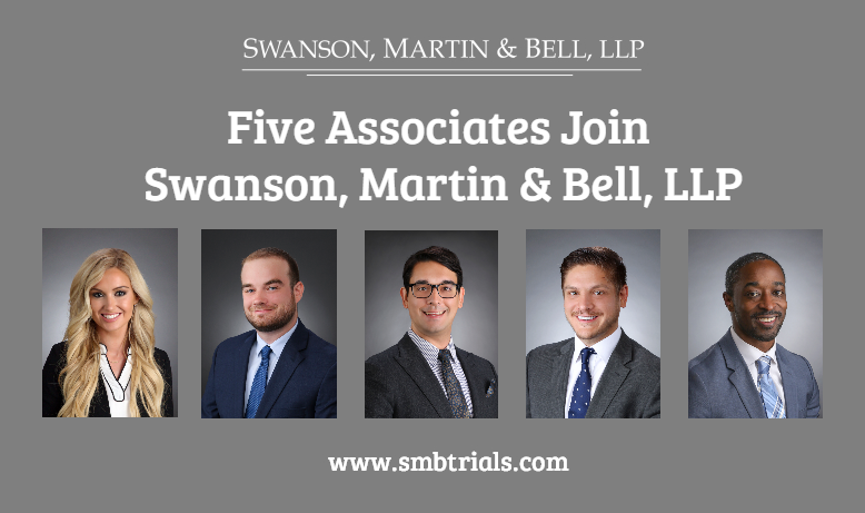 SMBTrials's tweet photo. Swanson, Martin &amp; Bell, LLP welcomes associates Taylor Leahy, Mark McLoughlin, Kamil Merchant, Patrick Molinari and Edward Wells III to the firm's Chicago office. https://t.co/F7X9QnsPzC https://t.co/GQR96Tplib