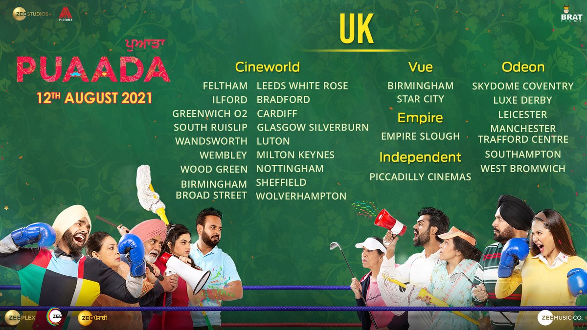 ZeeStudios_'s tweet photo. Sat Sri Akaal! Tussi taiyaar ho? Asi aa rahe haan tuhade kol.. #Puaada releasing worldwide this Thursday, 12th August!

Book Now: Canada – Cineplex Cinemas: https://t.co/azqv2M3J39
Landmark Cinemas: https://t.co/chG9zygYoR
Woodside Cinemas: https://t.co/yZwodwMDjH https://t.co/22JP41trF0
