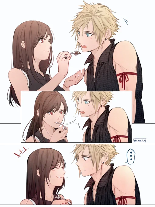 "Thanks for the cake." 
Happy birthday Cloud! 🍰

#Cloti #クラティ 
