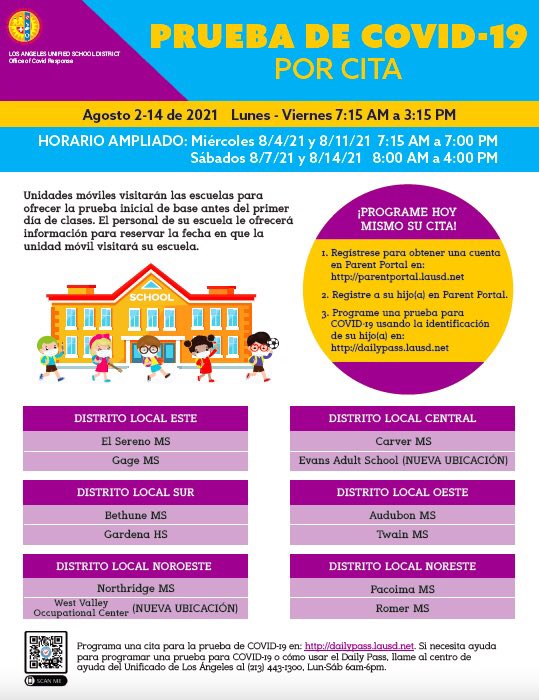 ElDoradoBears's tweet photo. @ElDoradoBears Don’t forget to get your baseline COVID-19 test before Aug. 16. See flyers below for more details. #LDNEStartStrong @LDNESchools @LASchools @Kelly4LASchools #RiseandSoar34 #LDNETeachersRock https://t.co/mEmyeFbDN6