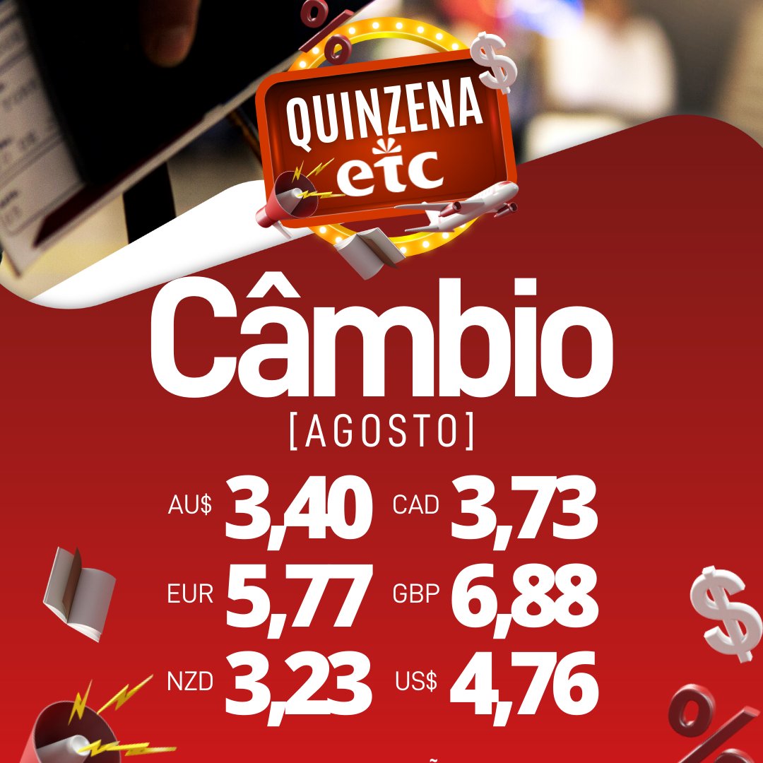 ETCBRAZIL's tweet photo. Câmbio diferenciado da Quinzena ETC 😍
Saiba mais: https://t.co/6n3XYLutVt
#intercambio #etcintercambio #intercambiodoseujeito https://t.co/stGpRzhjrm