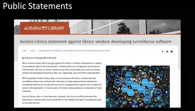 Digital_Shelf's tweet photo. @SPARC_NA #OpenCon community call, @greenarchives1 provides examples on #libraries' attempts at combatting #information #surveillance #capitalism / #data tracking https://t.co/6SoFcSDkRJ