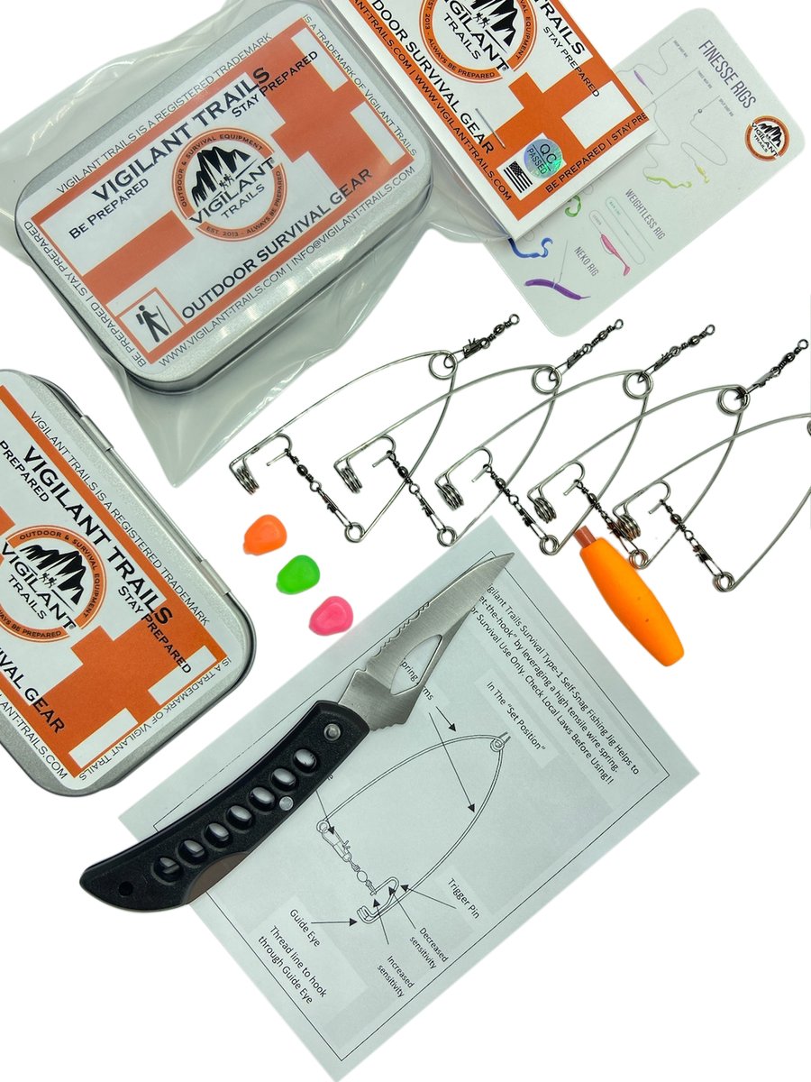 <a href="/vigilanttrails/">Vigilant Trails®</a> Self-Snag Fish Jjigs 5 Pack, Helps Set the Hook in Critical Survival Situations Where Protein can be the Difference Between Life &amp; Death. New Compact Design, Thicker Spring Steel Arms &amp; Fits in your Front Pocket. #fishing #survival #hiking #tacklebox #angling