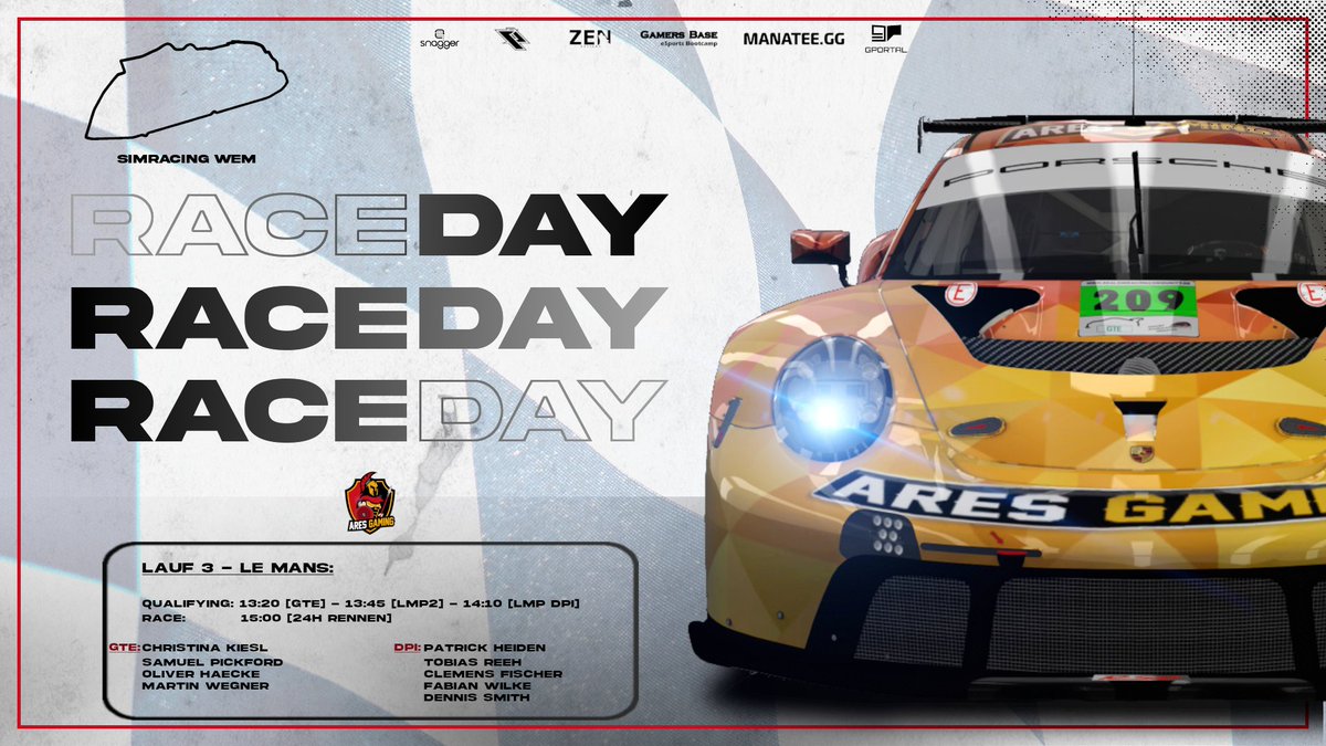 - WEM 24h Le Mans -

Die Dame und Herren der Schöpfung wollen sich auf der Ikone des Rennsports beweisen: Le Mans mit GTE und LMP DPI!

⏰ ~1pm
🎥 youtube.com/channel/UCg54J…

#AhuAres ⚔️🛡️⚔️ #AresArmy