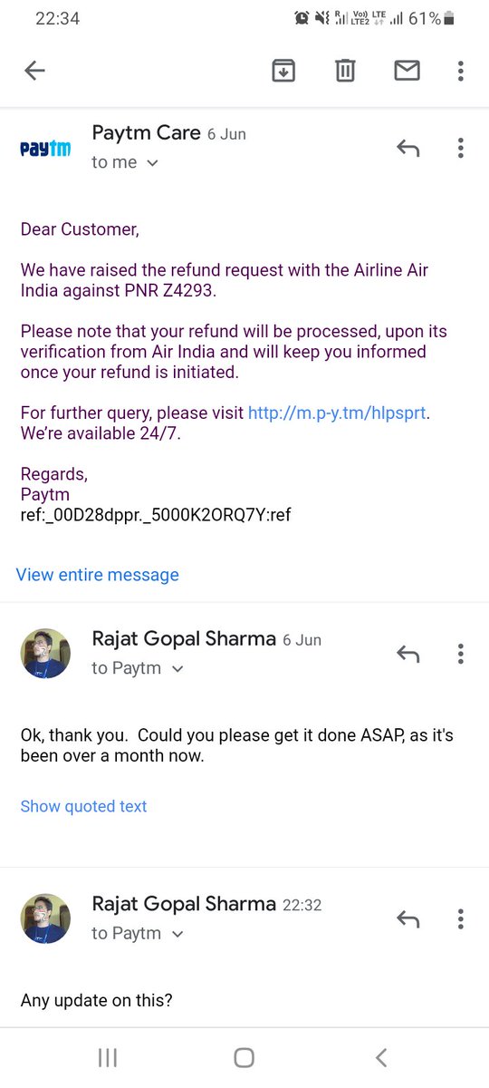 rgsharma25's tweet photo. @Paytmcare : Need help to resolve my refund issue which is pending for more than 4 months
PNR Z4293 https://t.co/6iPsgDiq3P