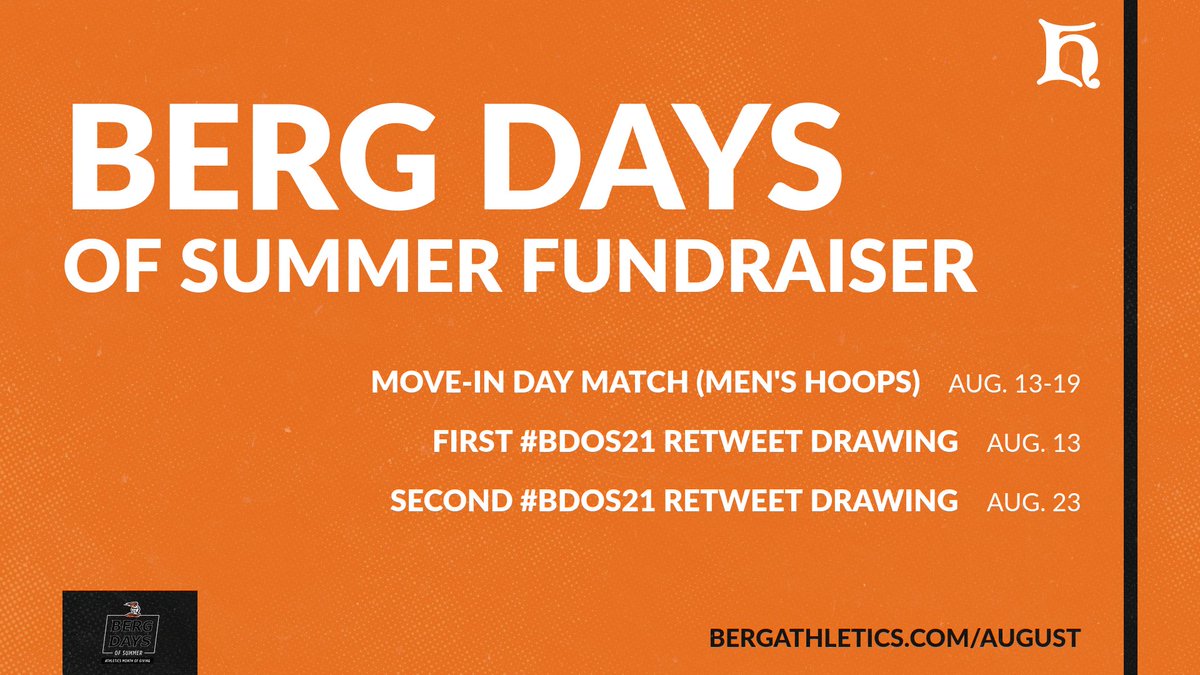 Heidelberg Athletics (@bergathletics) on Twitter photo The Berg Days of Summer Fundraiser is off to a great start! We're excited to announce an upcoming match for <a href="/BergMensBBall/">Heidelberg Basketball</a> and the dates for our two drawings.
To donate: BergAthletics.com/August
RT this to be entered in our first drawing (8/13) for a 'Berg hoodie! #BDOS21 The Berg Days of Summer Fundraiser is off to a great start! We're excited to announce an upcoming match for <a href="/BergMensBBall/">Heidelberg Basketball</a> and the dates for our two drawings.
To donate: BergAthletics.com/August
RT this to be entered in our first drawing (8/13) for a 'Berg hoodie! #BDOS21