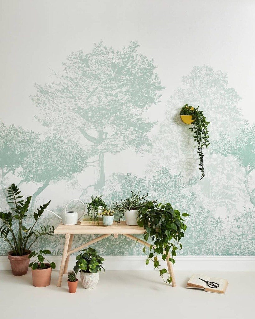 Dusty Green is one of my favourite colours at the moment. Green reminds me of so many lovely things - the long, lush grass in the summer, the inside of a ripe avocado and the beautiful leaves of my favourite houseplants 🌿⁠
⁠
Shop our Hua Trees Mural … instagr.am/p/CSZs6kRo7TC/