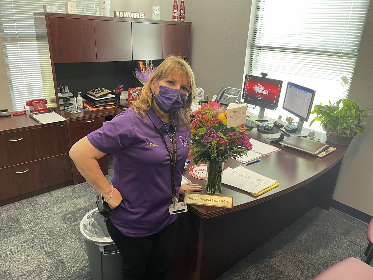 Roy Miller High School Principal, Sandy Salinas-Deleon, has the Buc spirit going  with pride as she assists her  students, parents and teachers! @CCISD