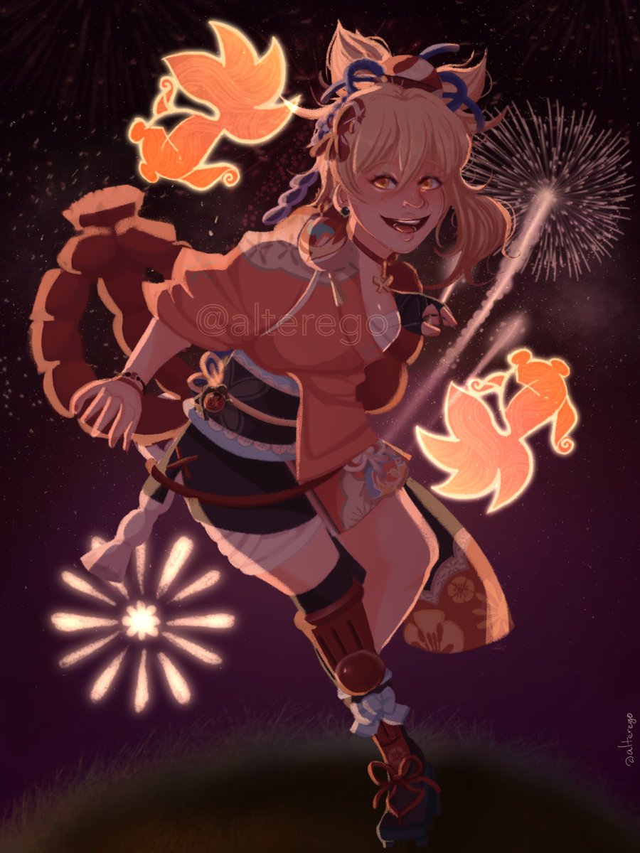 [ #genshin ] [ #原神 ] happy yoimiya banner day! good luck to everybody rolling for her!! 💛🎇