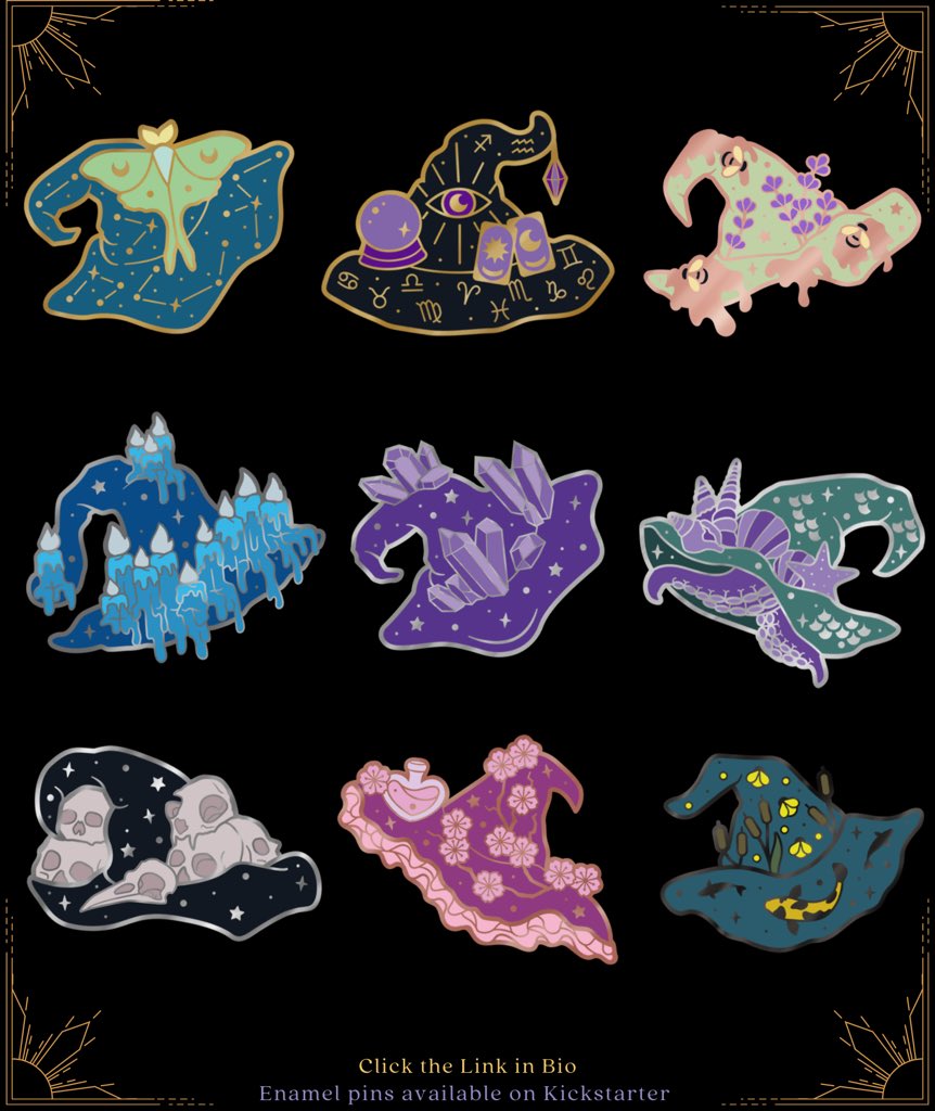 For my fellow witches &amp; enamel pin collectors🔮

KS is now live! 🥳 

✨ bit.ly/WitchHatPins ✨
