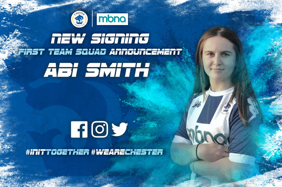 CFCWomens's tweet photo. ⚽ | NEW SIGNING ✍️
We are delighted to announce our first signing of the summer- Abi Smith!!
We are looking forward to seeing her in competitive action for the blues!
Welcome to Chester Abi! 🙌🏻
UTS 🦭
#Welcometochester
#chester #newsigning #transfer
🔵⚪️ https://t.co/OKtJCY3jC2