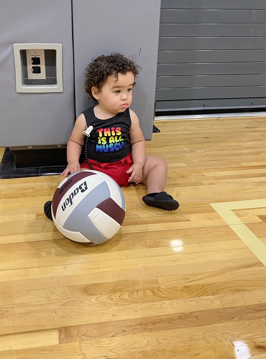 DMSGirlsAth's tweet image. We had a helper at open gym this morning! When Mama is a coach, you just roll with it! 
#coachskid #FutureWolf