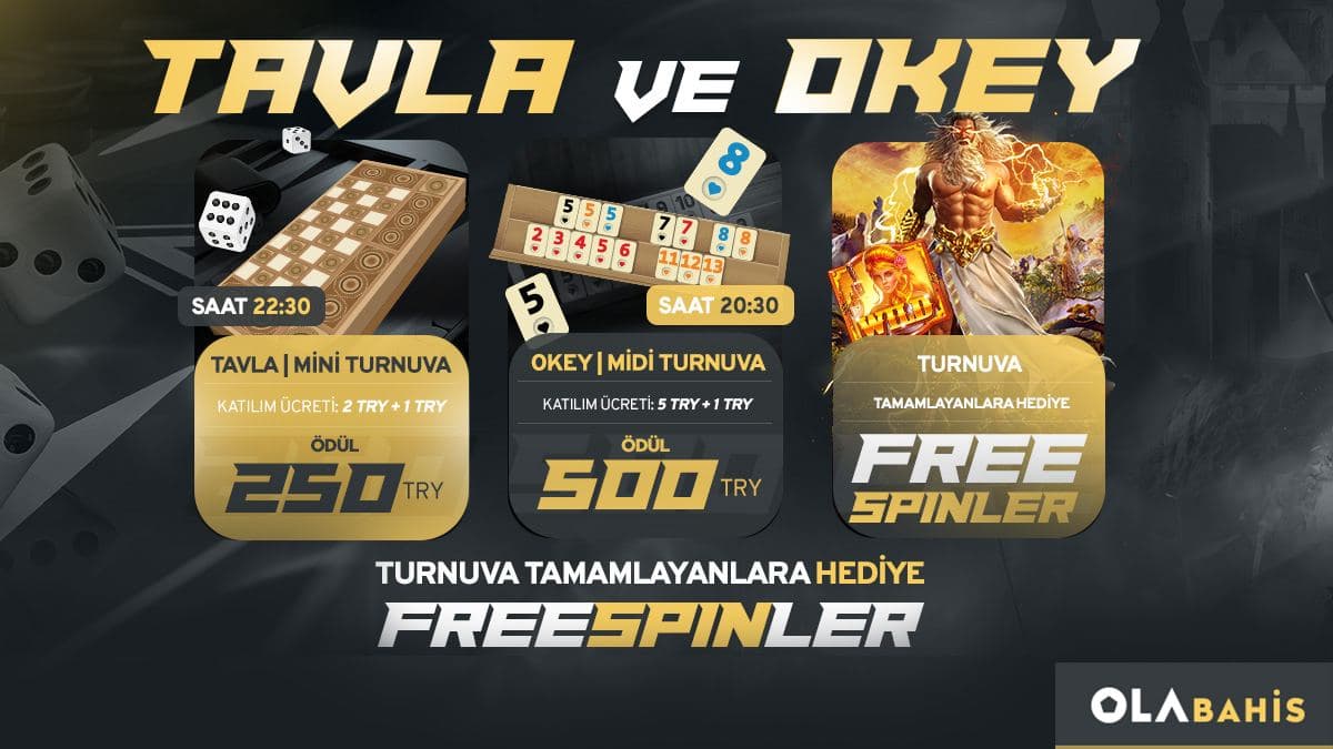 Günlük Tavla ve Okey Turnuvalarına Katıl, #Olabahis 'le kazanan sen ol!

🎁 Turnuvayı Tamamlayanlara Hediye Free Spinler 

⏰ 22.30 - Tavla Mini Turnuva
💰 Ödül 250 TRY

⏰ 20.30 - Okey Midi Turnuva
💰 Ödül 500 TRY

heylink.me/olabahis