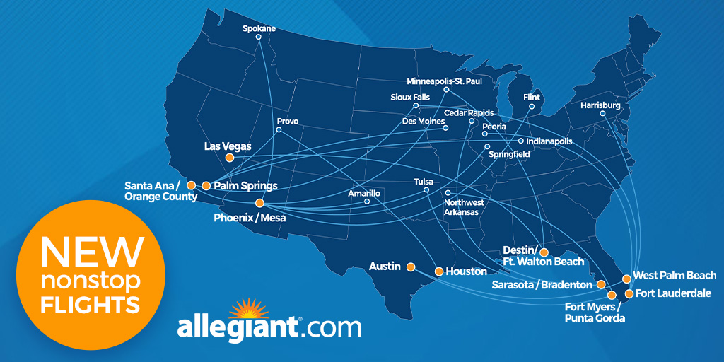 Allegiant Flight Tracker Map Allegiant Air على تويتر: "Our All-Nonstop Network Just Keeps On Growing!  Today, We Are Introducing 2️⃣2️⃣ Brand New Routes! Get Ready. Get Set. Go  Nonstop At Https://T.co/Z48Iktk9Yu. Https://T.co/Bxytc89Ot4" / Twitter