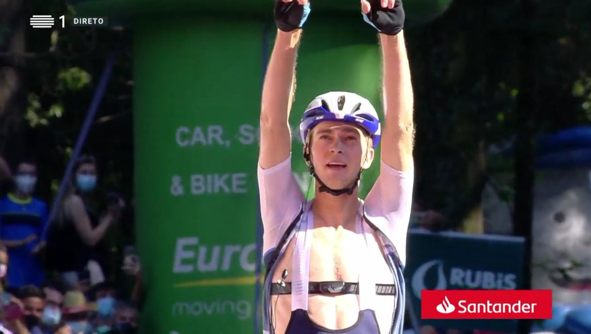 faustocoppi60's tweet photo. A holy man winning in Grandisima! 😱😝 The 21-year old Brit Mason Hollyman from Israel Cycling Academy won stage 5 of @VoltaPortugal on Santo Tirso, surprising everyone from the breakaway of the day. Daniel Freitas who was also there, he's the new Yellow Jersey.  #VoltaPortugal https://t.co/SwJKmkPANB