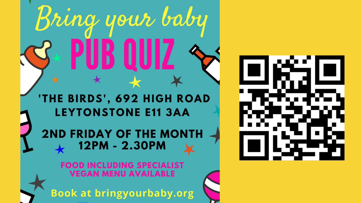 This Friday! Bring Your Baby Pub Quiz! 12pm-2.30pm £10 per ticket.
Book online at: bringyourbaby.org

See you and the little ones there!
